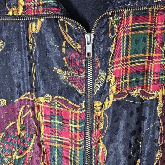 Silver Threads Baroque Windbreaker Full Zip Oversized Plaid Patch Jacket Size XL - Picture 4 of 10